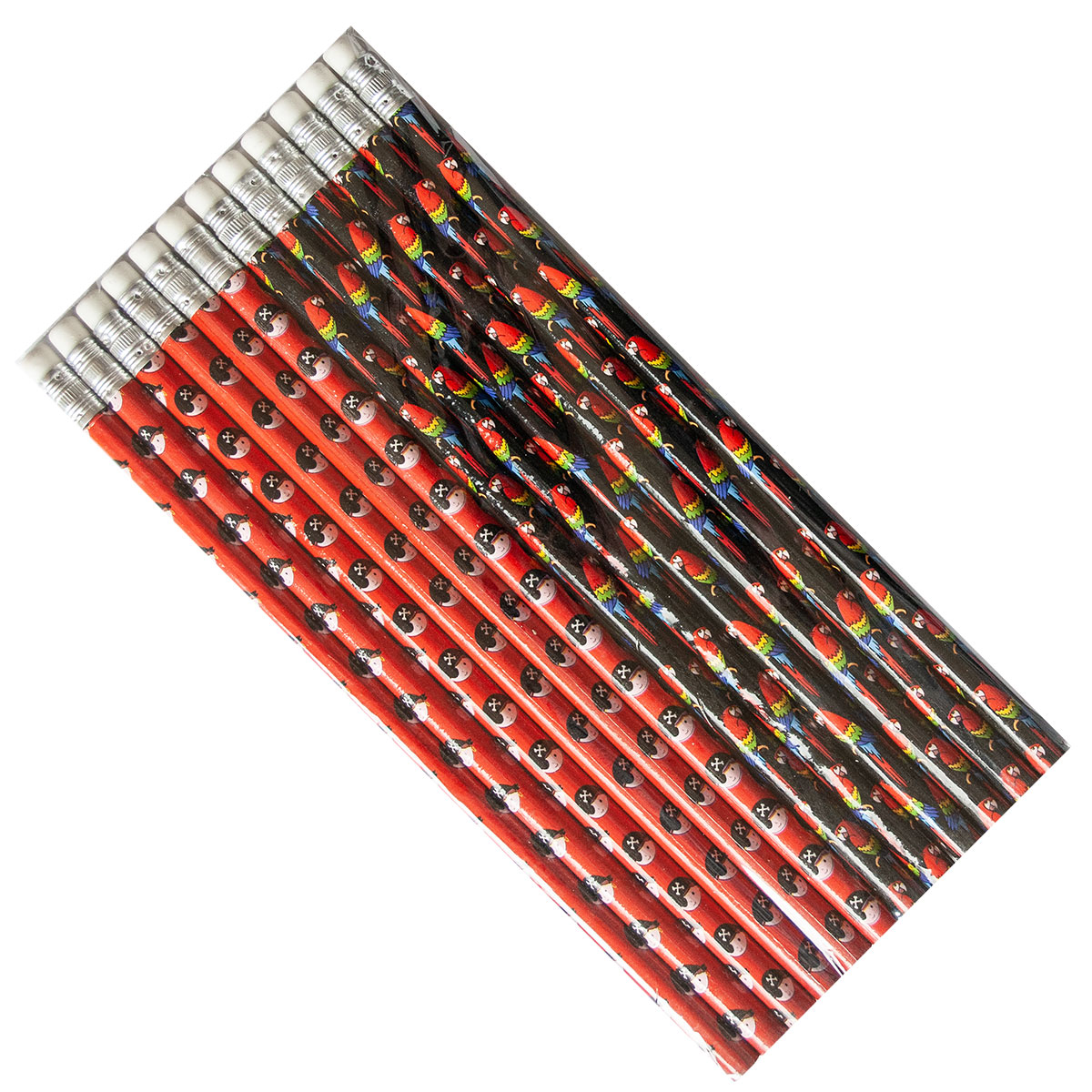 48 Bleistifte mit Radiergummi Pirat Papagei 18,5cm Radierer Stift Giveaway Mitgebsel 