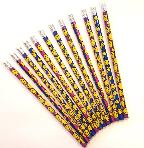 Bleistifte mit Radiergummi Lachgesicht 18 cm Kinder Stifte Malen Schule Stift