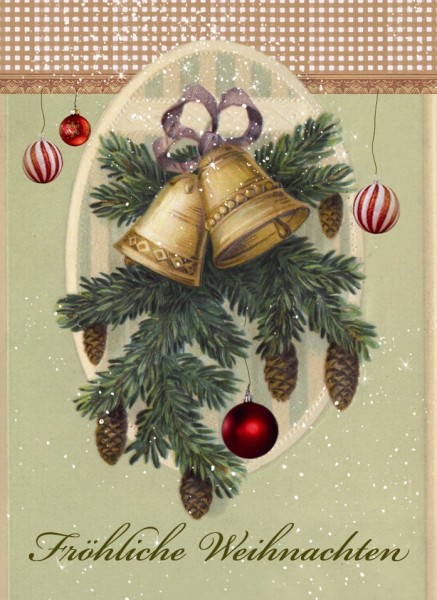 Klammerkarten hochwertig Weihnachten Glimmer "Nostalgie Glocke" 22-3943 (10 Stück)